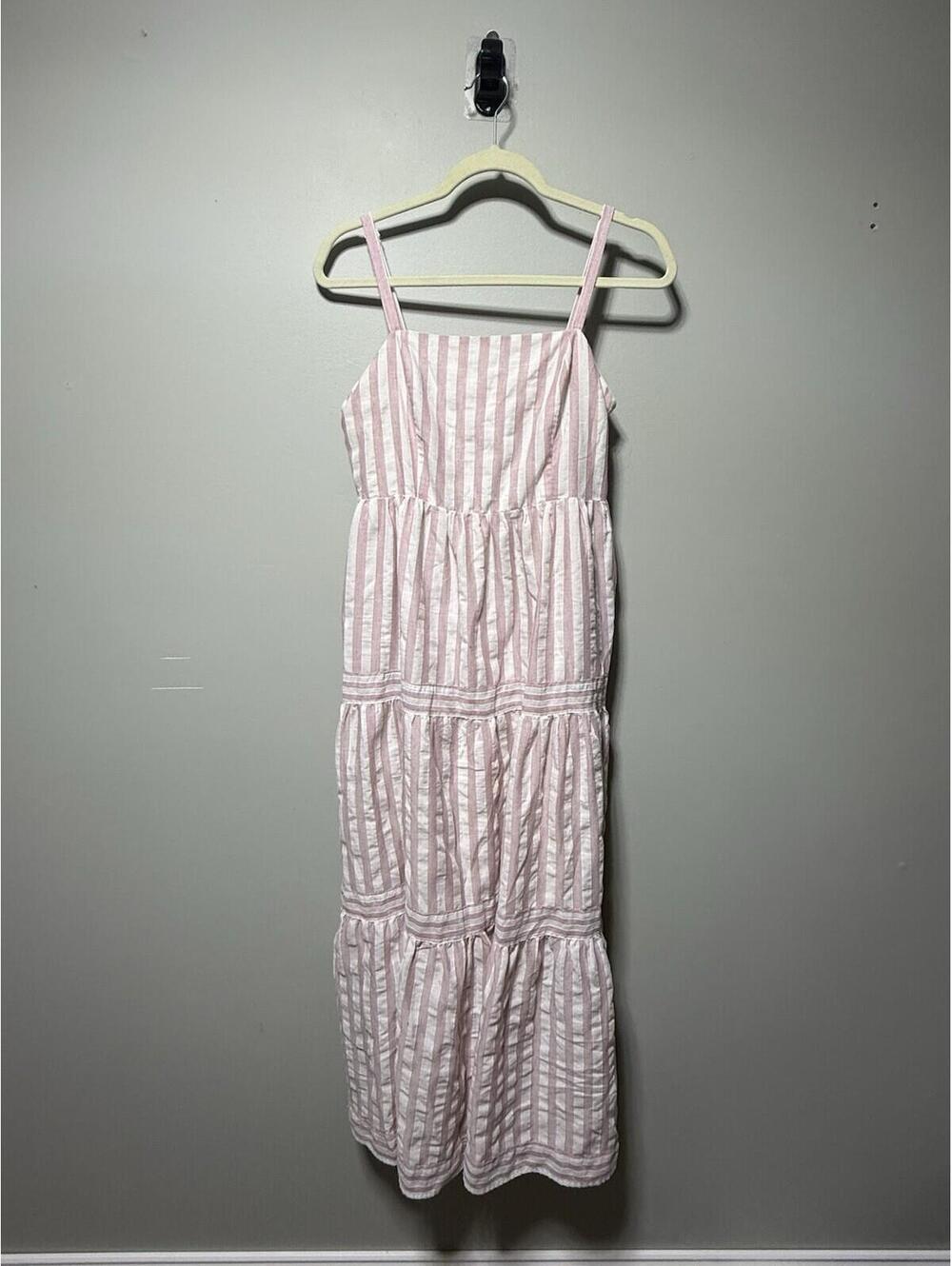 Striped Tiered Maxi Dress Pink And White M Coastal Beach Baby Shower